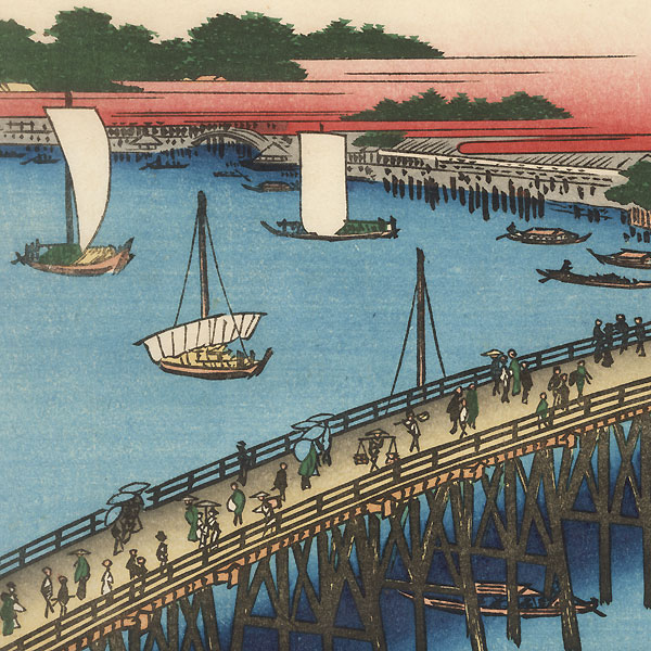 Ryogoku Bridge and the Great Riverbank by Hiroshige (1797 - 1858)