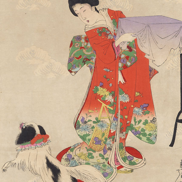 Dog Playing, 1895 by Chikanobu (1838 - 1912)