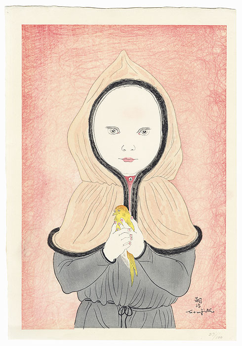 Girl with Canary by Leonard Tsuguharu Foujita (1886 - 1968)
