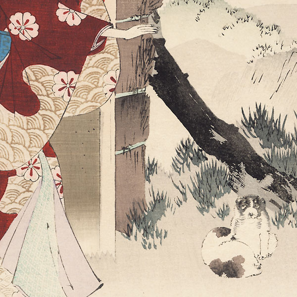 Teahouse with Rainhats: Woman of the Kan'ei Era (1624 - 1644) by Toshikata (1866 - 1908)