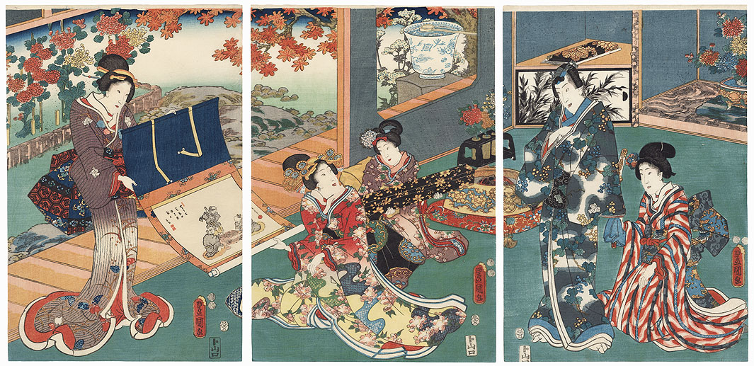 Prince Genji Viewing a Scroll, 1852 by Toyokuni III/Kunisada (1786 - 1864)