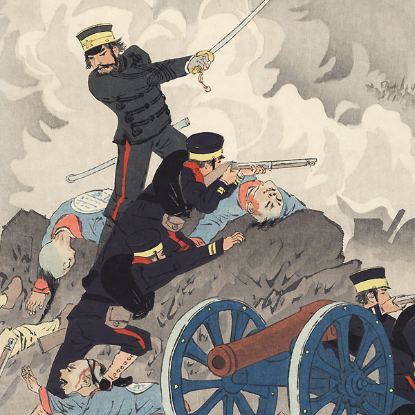 Overrunning a Chinese Gun Emplacement during the Sino-Japanese War by Kiyochika (1847 - 1915)