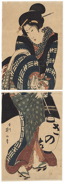 Geisha Holding a Lantern Kakemono, circa 1820 -1835 by Eizan (1787 - 1867)