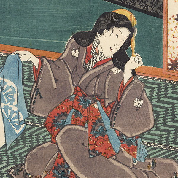Lucky Dreams of Dew, White Clover on the Wooden Doors, 1847 - 1852 by Toyokuni III/Kunisada (1786 - 1864)
