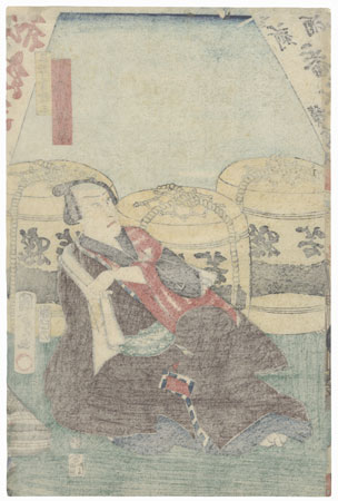 Kawarazaki Gonjuro in a Sake Shop, 1865 by Kunisada II (1823 - 1880)