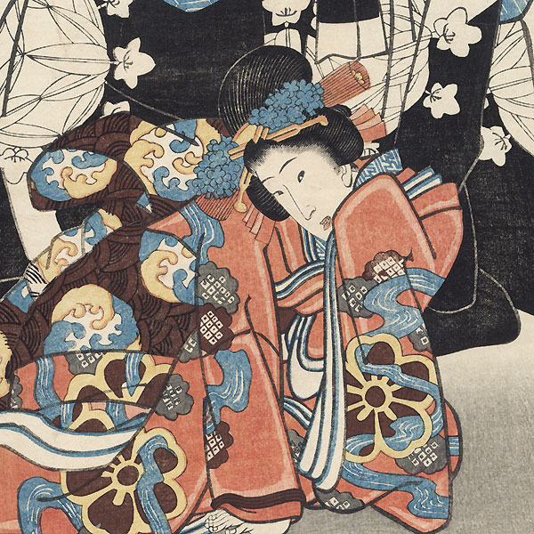 Ushiwakamaru and Princess Minazuru, 1857 by Yoshikazu (active circa 1850 - 1870)