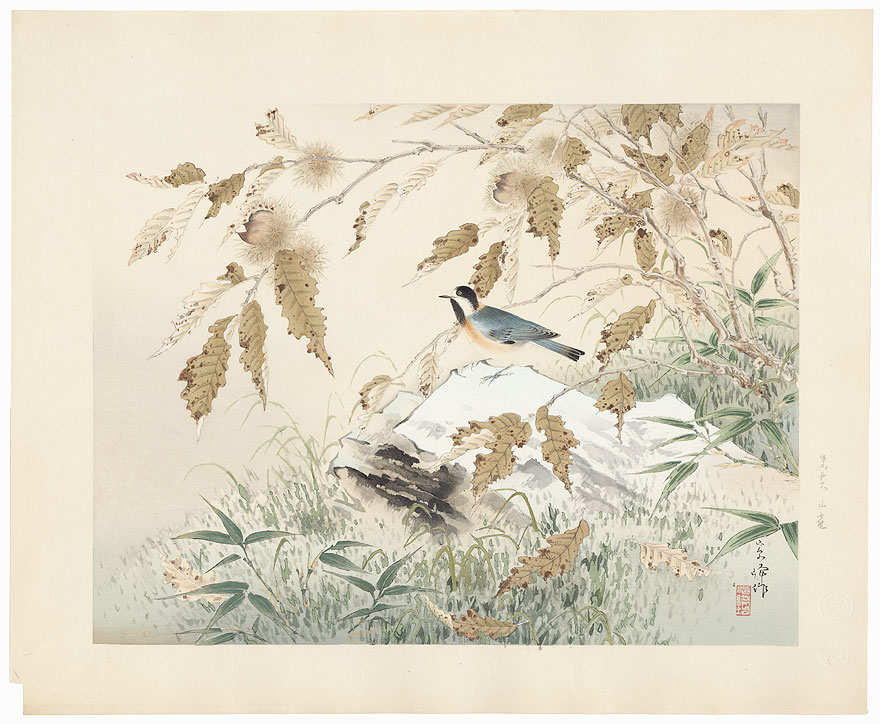 Sparrow and Chestnut by Shiho Sakakibara (1887 - 1971)