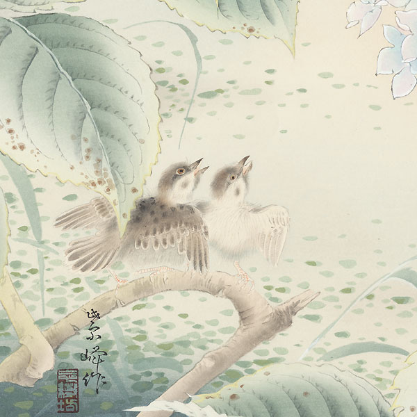 Sparrows and Hydrangea by Shiho Sakakibara (1887 - 1971)