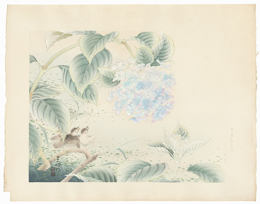 Sparrows and Hydrangea by Shiho Sakakibara (1887 - 1971)