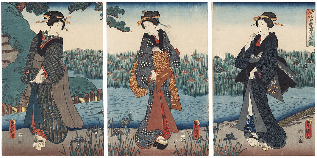Iris Pond at Horikiri, 1859 by Toyokuni III/Kunisada (1786 - 1864) and Hiroshige II (1826 - 1869)