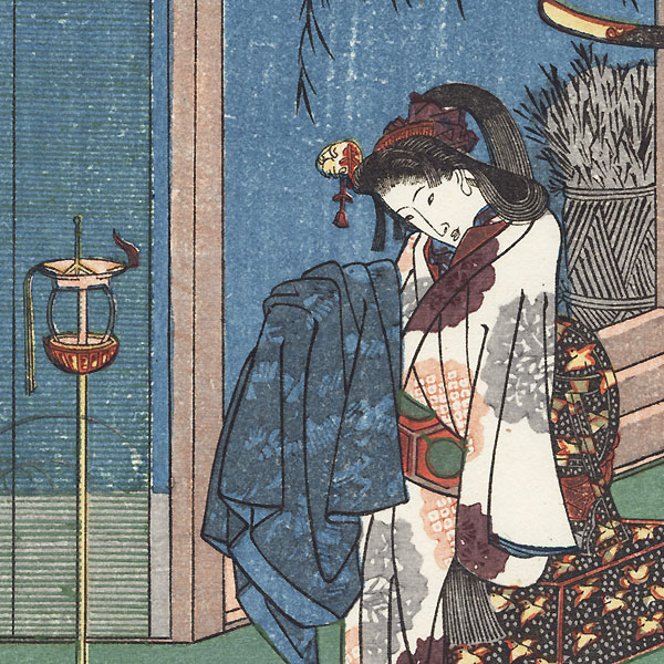 Tora Gozen Holding Soga Juro Sukenari's Kimono by Hiroshige (1797 - 1858)