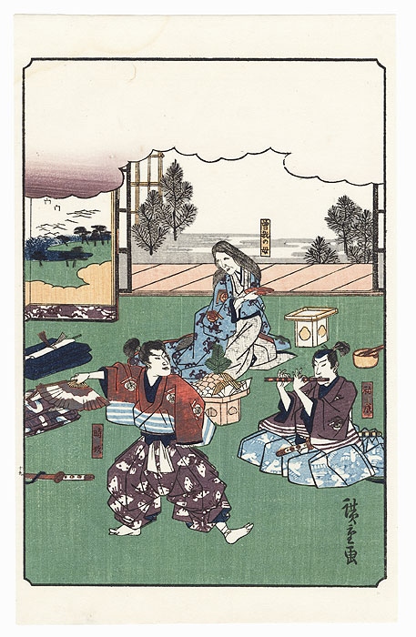 Soga Juro Sukenari and Soga Goro Tokimune with Their Mother by Hiroshige (1797 - 1858)