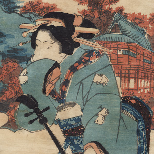 Beauty with a Shamisen, circa 1830 by Eisen (1790 - 1848)