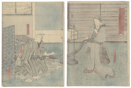 Tugging on a Beauty's Sash by Kuniharu (active circa 1855)