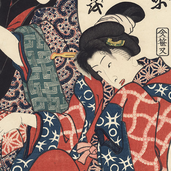 Iwai Kumesaburo III as Urazato and Nakamura Fukusuke I as Tokijiro, 1860 by Toyokuni III/Kunisada (1786 - 1864)