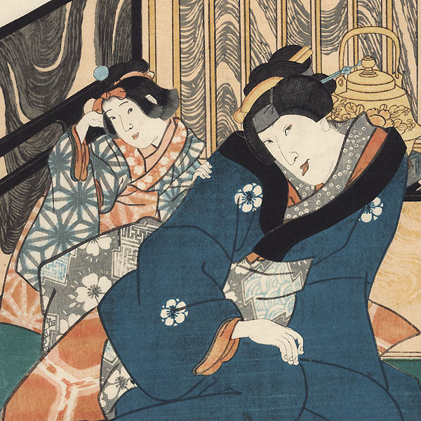 Hanaya Tokubei Eavesdropping on a Couple, 1855 by Toyokuni III/Kunisada (1786 - 1864)