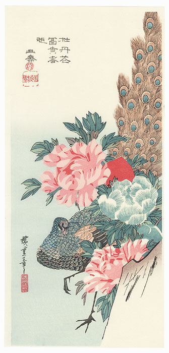 Peacock and Peonies by Hiroshige (1797 - 1858) 