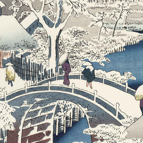 Meguro Drum Bridge and Sunset Hill by Hiroshige (1797 - 1858)